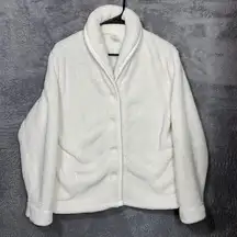 Jaclyn Intimates Women’s Fleece Jacket Size M White Button Front Cozy Sherpa 100