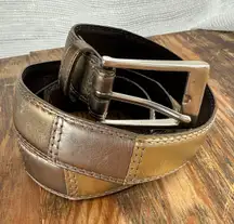 Vintage Y2K‎ Fossil Genuine Leather Metallic Patchwork Belt  Bronze Gold Silver