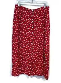 Vintage Floral Red Maxi Skirt