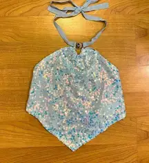 Elsie and Fred Illicit Baby Blue Flower Sequin Sparkle Halter Top