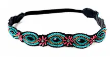 NEW -  Anthropologie Beaded Boho Headwrap Headband in Turquoise Red Gold & Black