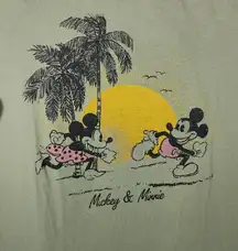 Disney  Mickey and Minnie Mouse On Beach Women's Small Green Graphic T-Shirt NWT