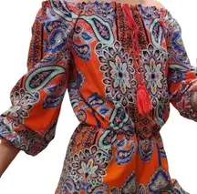 Venus Romper Off The Shoulder Floral Paisley Print Ruffle Long Sleeve