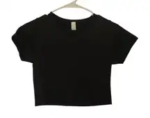 Offline By Aerie Black Short Sleeve Crew Neck Basic Crop Top Casual Tee Small