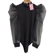 NWT TCEC Black Knit Mock Bodysuit Size Medium