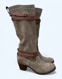Frye Jane Strappy Suede Stacked Heel Tall Boots Women's size 10 Western Boho