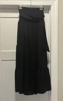 SHEIN Black Wide Leg Pants High Rise Tiered Ruffle Size 6 Flowy Elastic Waist