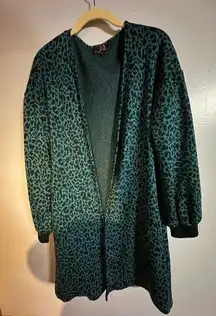 Lucky and blessed women’s teal black leopard‎ print oversized long cardigan M
