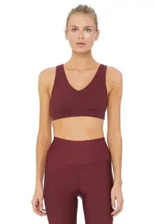 Alo Yoga Togetherness Red Cutout Back Ribbed Knit Padded Sports Bra Top Size S