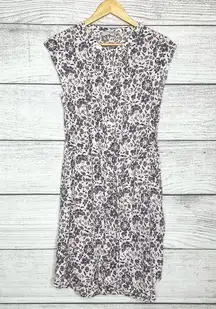 Loft Ann Taylor  Pink & Gray Floral Button Front Belted A-Line Dress Size Medium