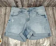 Time & Tru Light Wash Denim Shorts Mid-Rise Stretch Cotton Waist 30 Sz 10