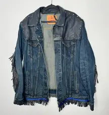 Levi's denim jacket customized  with leather yokes, studs, and fringes size XXL