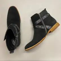 NEW Kork Ease Kenai Boot Suede Black Leather Ankle Bootie Studded Strap Size 9.5