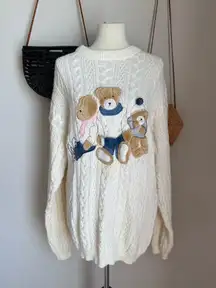 Vintage Together Wool Bear Embroidered Sweater, Size Large