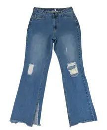Avec‎ Les Filles Distressed High-rise Jeans Boot Cut Women's 29 Rigid Split Hem