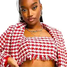 Misguided red and white checkered blazer with matching crop top set! New