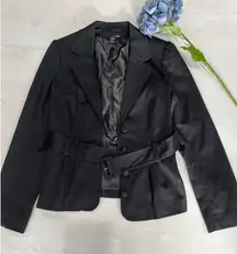 H&M‎ Belted Blazer Jacket Fitted Business Career Interview Black Size 12