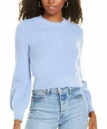 EUC Wayf Nordstrom Fuzzy Light Blue Crop Sweater Balloon Sleeves, Size Small
