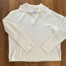 Vineyard vines Cream popover open collar knit polo Sweater poly wool blend M