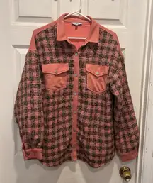 Pologram Pink Plaid Shacket Pocckets Oversized Lined Womens Large‎ Fall Cozy