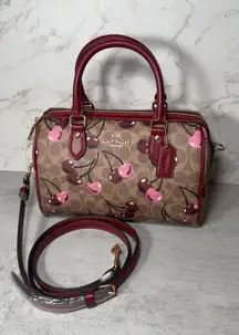 Coach Rowan Satchel Bag in Signature Canvas with cherry print