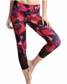 Athleta Mystique Chaturanga mesh fuschia floral cropped leggings