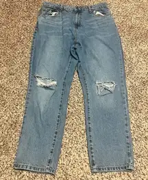 Cotton On Distressed Mom Jeans Light Blue Wash Ripped Knee Casual Denim 30Waist‎