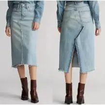 Polo Ralph Lauren Denim Midi Skirt Womens Sz 27 Slit Pencil Style Skirt Boho