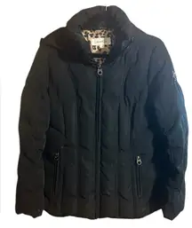 Calvin Klein Black Down Puffer Jacket with Leopard Lining – Women’s Large