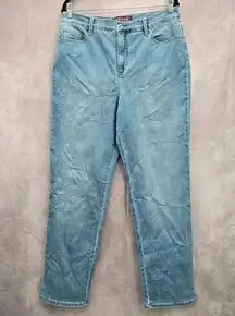 Gloria Vanderbilt Amanda Light Blue Zip Up Button Womens Regular Jeans Size 12