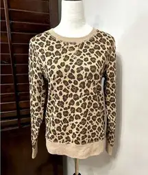 Amazon Essentials Womens Pullover Sweatshirt Brown Beige Animal Print Lounge XS