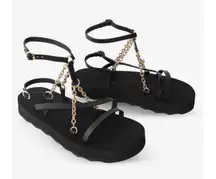 Maje Frankie Sandals Gladiator Chain Logo Black Leather EU 41 US 10.5 NEW