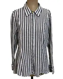 Michael Kors Metallic Striped Button Cotton Front Blouse size Large