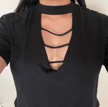 Gothic Black Cutout Lattice T-Shirt Size Small