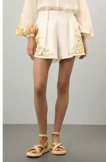 RTR Kate Ford Noaea Dream Cream Floral Print High Rise Pleated Linen Shorts Sz 1