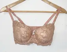 Victorias Secret tan lace shiny dream angels lined semi padded bra