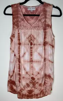 Knox Rose | Orange Tie-Dye Lace Accented Sweeleles Top | Large