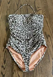 J.Crew Womens Ruched One Piece Swim Suit Gemma Bandeau Leopard Halter Size 12