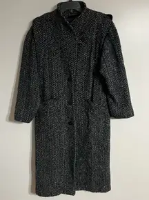 Vintage 80s Long Wool Blend Herringbone Jacket Coat With Color Specks Size Large