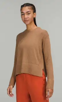 Lululemon Cashlu Boxy Crewneck Sweater Heathered Bold Beige Tan Womens Size 8