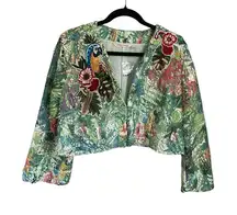 Soft Surroundings Tropical Parrot Embroidered Green Lace Jacket Large Island