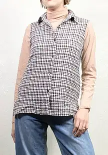 White Stag Brown & White Plaid Collared Sleeveless Button Up Shirt