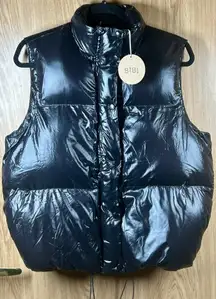 Bibi Women's Size M Black Puffer Quilted Solid Shiny Sleeveless Vest NWT!