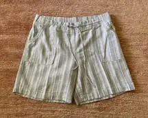 Talbots Shorts Women 12 Beige Linen Blend Utility Pocket Striped Mid Rise