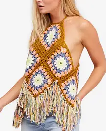 Free People Summer of Love crochet halter top with fringe size M/L