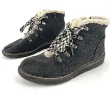 Steve Madden Flannel Fleece Lined Check Lace‎ Up Zip Ankle Boots Size 10 Gray