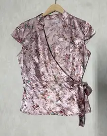 Xhilaration Vintage Y2K Asian Floral Wrap Top Satin Fairy Coquette in Pink XL