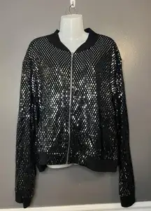 Lularoe Jacket Womens 3XL Black Sequin Bomber Zip Front Party Metallic
