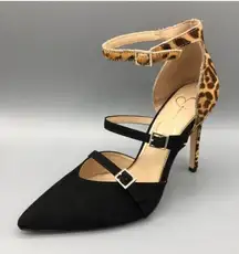 Jessica Simpson‎ Womens Leopard Print Suede Pump Heels Black Size 9.5