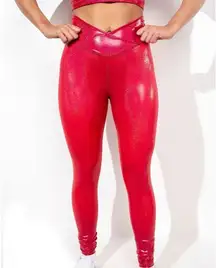 ACBikinis NWT Metallic V Waist Booty Scrunch Leggings in Red Size Small
